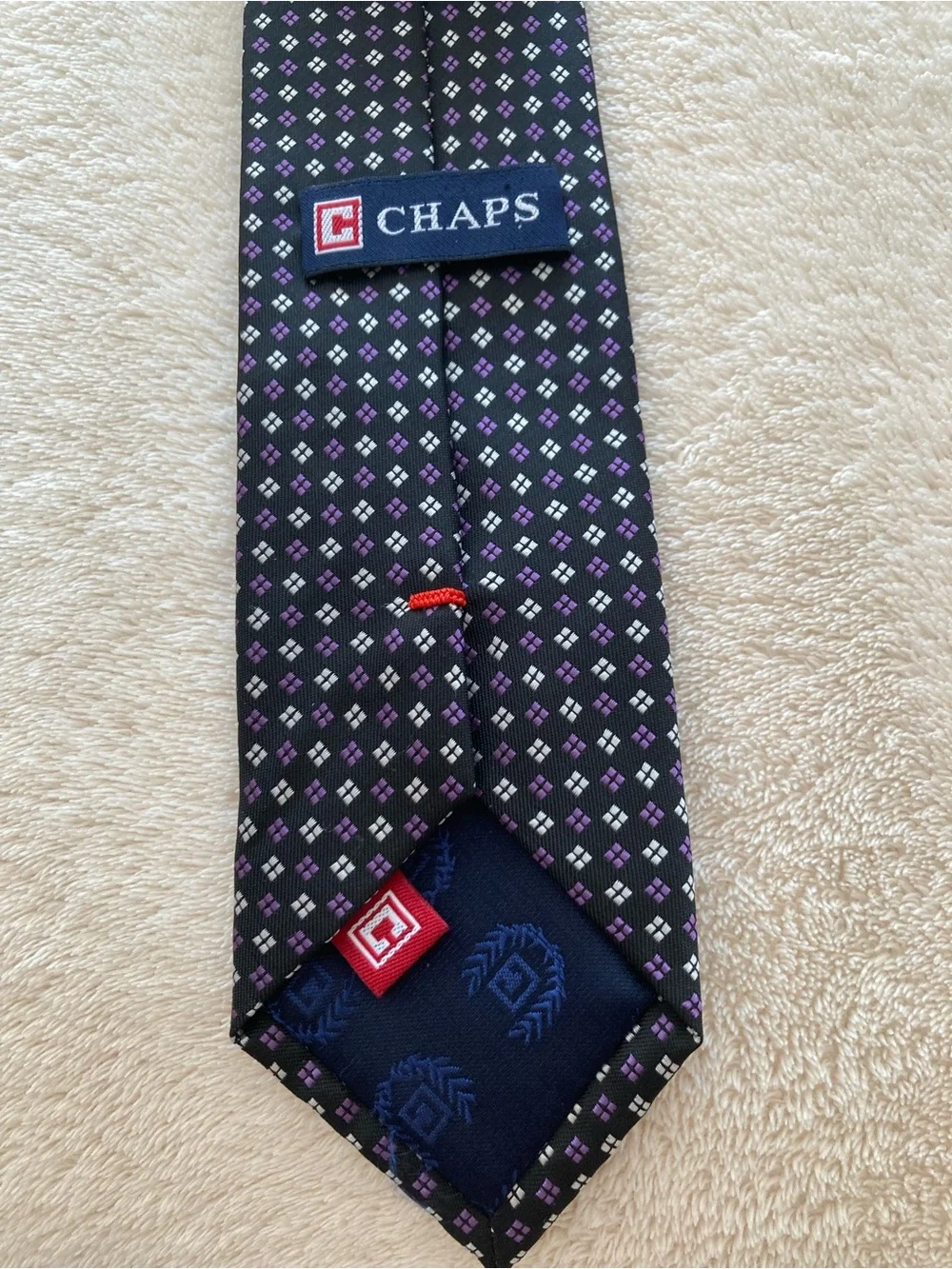 Classic Boys Navy Clip-On Tie with Purple Dot Pattern